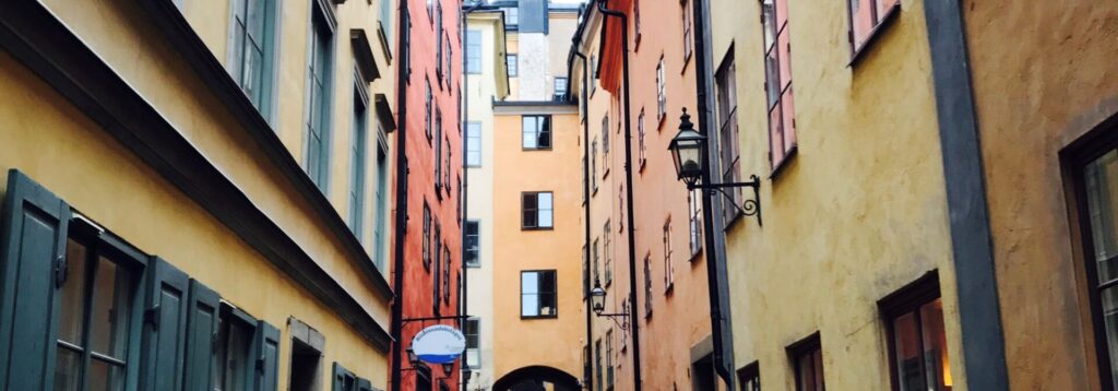 meditation narrow buildings in stockholm sweden